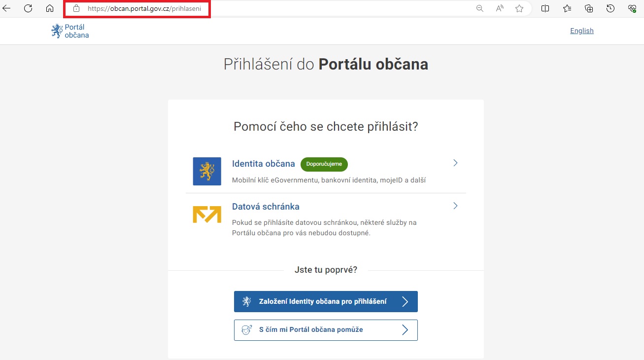 Prave stranky Portalu obcana rozeznate podle adresy https://obcan.portal.gov.cz