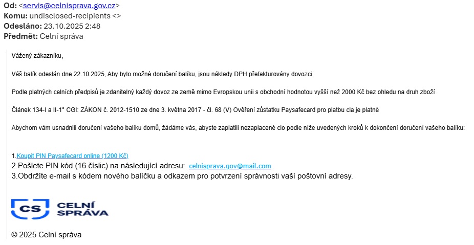 Platba - celní správa