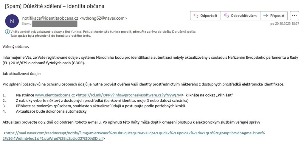 Presmerovani na podvodný web