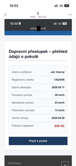 dopravni prestupek - prehled udaju k pokute